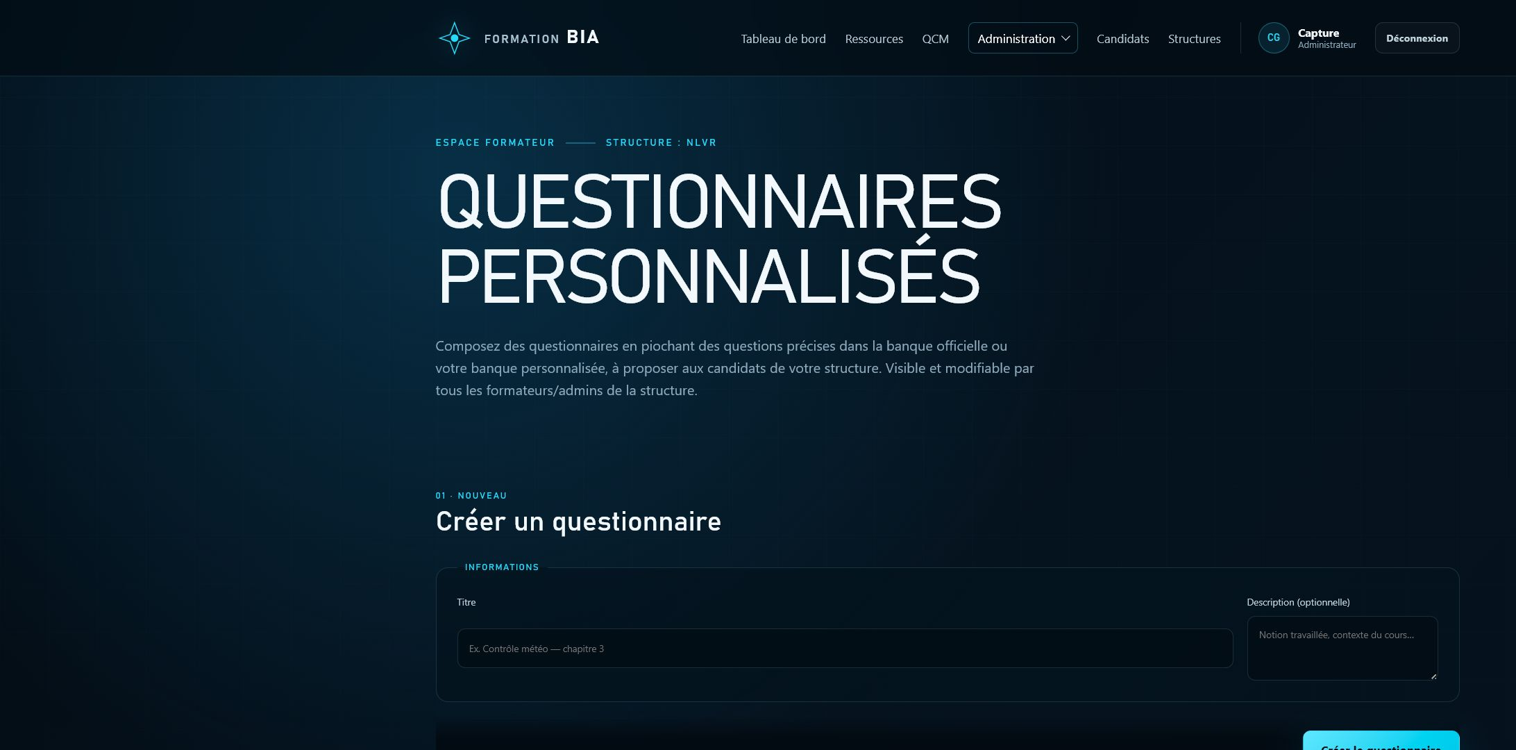 Création d’un questionnaire personnalisé